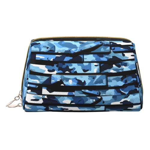 Blaue Kosmetiktaschen mit Tarndruck,Leder Kosmetiktasche klein für Brieftasche, Kosmetiktasche,Kulturbeutel Kupplung für Frauen Reisen, Blaue Tarnung, One size von MyPiky