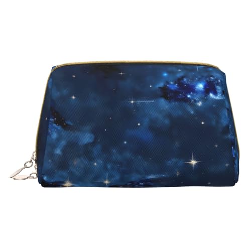 Blaue glänzende Sterne drucken Kosmetiktaschen,Leder Make-up Tasche klein für Brieftasche, Kosmetiktasche, Kulturbeutel Kupplung für Frauen Reisen, Blaue Milchstraße, One size von MyPiky