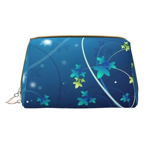 Blüte Blume Druck Kosmetische Taschen, Leder Make-up Tasche Klein Für Geldbörse, Kosmetik Beutel, Kulturbeutel Kupplung Für Frauen Reise, Blaue Mini Blume Swirl, One size von MyPiky