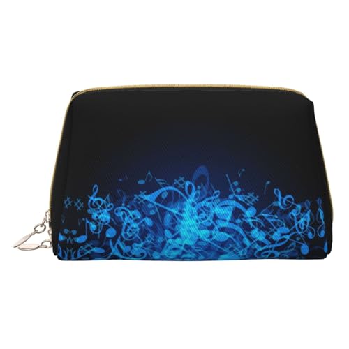 Blüte Blume Druck Kosmetische Taschen, Leder Make-up Tasche Klein Für Geldbörse, Kosmetik Beutel, Kulturbeutel Kupplung Für Frauen Reise, Blaue Musikalische Noten, One size von MyPiky