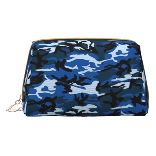 Blüte Blume Druck Kosmetische Taschen, Leder Make-up Tasche Klein Für Geldbörse, Kosmetik Beutel, Kulturbeutel Kupplung Für Frauen Reise, Blauer Camo, One size von MyPiky