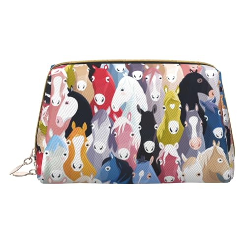 Bunte Kosmetik Taschen Mit Schmetterling Druck,Leder Make-up Tasche Klein Für Geldbörse,Kosmetikbeutel,Kulturbeutel Kupplung Für Frauen Reisen, Bunte Cartoon Pferde, One Size, Bunte Cartoon-Pferde von MyPiky