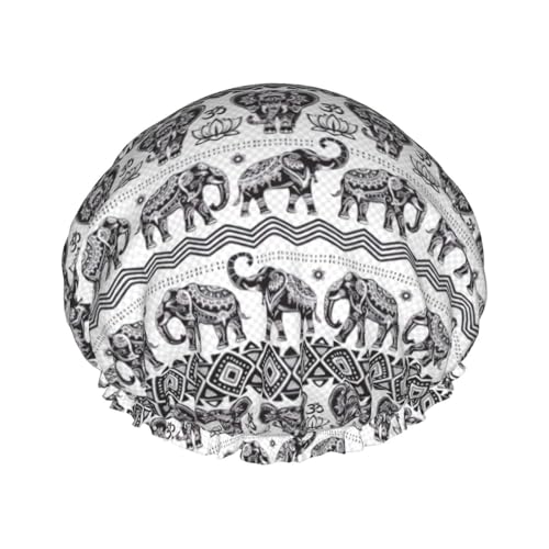 Duschhaube mit Bohemian-Elefantenmuster, elastisch und wiederverwendbar, für langes Haar, große wasserdichte Duschhaube, für Damen, Herren, Kinder Duschhaube mit Bohemian-Elefantenmuster, elastisch und wiederverwendbar, für langes Haar, große wasserdichte Duschhaube, für Damen, Herren, Kinder von MyPiky