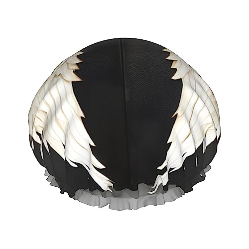 Duschhaube mit Engelsfeder-Druck, elastisch und wiederverwendbar, für langes Haar, große wasserdichte Duschhaube, für Damen, Herren, Kinder von MyPiky