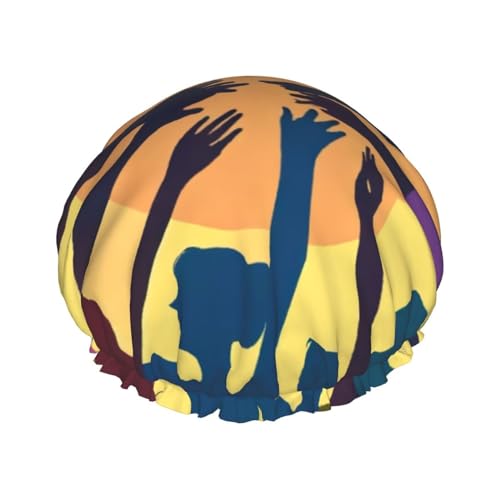 Duschhaube mit Gymnastik-Spieldruck, elastisch und wiederverwendbar, für langes Haar, große wasserdichte Duschhaube, für Damen, Herren, Kinder von MyPiky