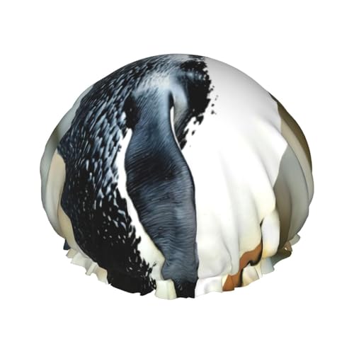 Duschhaube mit Pinguin-Druck, elastisch und wiederverwendbar, für langes Haar, große wasserdichte Duschhaube, für Damen, Herren, Kinder von MyPiky