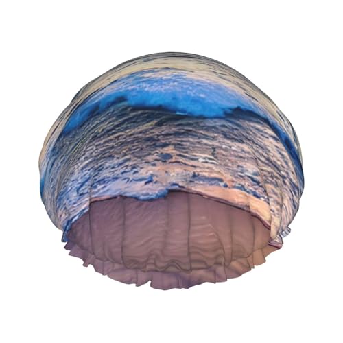 Duschhaube mit Sonnenuntergang-Druck, elastisch und wiederverwendbar, für langes Haar, große wasserdichte Duschhaube, für Damen, Herren, Kinder von MyPiky
