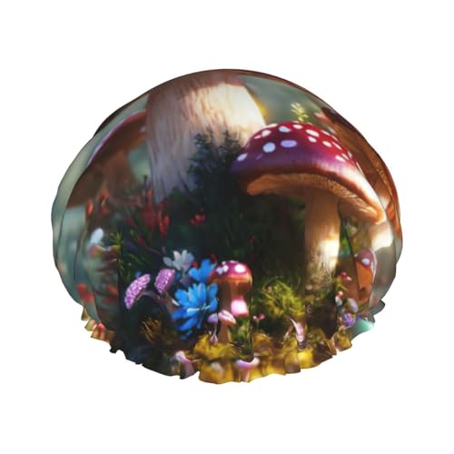 Duschhaube mit Wildpilzdruck, elastisch und wiederverwendbar, für langes Haar, große wasserdichte Duschhaube, für Damen, Herren, Kinder von MyPiky