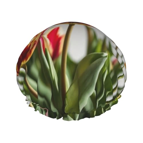 Duschhaube mit buntem Tulpenmuster, elastisch und wiederverwendbar, für langes Haar, große wasserdichte Duschhaube, für Damen, Herren, Kinder von MyPiky