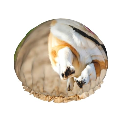 Duschhaube mit niedlichem Corgi-Druck, elastisch und wiederverwendbar, für langes Haar, große wasserdichte Duschhaube, für Damen, Herren, Kinder von MyPiky