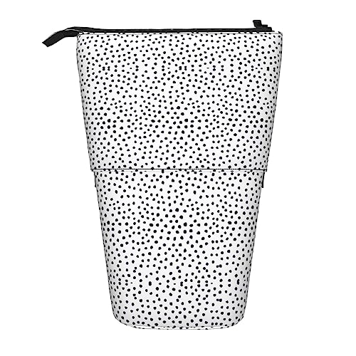 Federmäppchen mit Punktemuster, Teleskop-Federmäppchen, Pop-Up-Federmäppchen, Make-up-Kosmetiktasche, Schwarz und Weiß von MyPiky