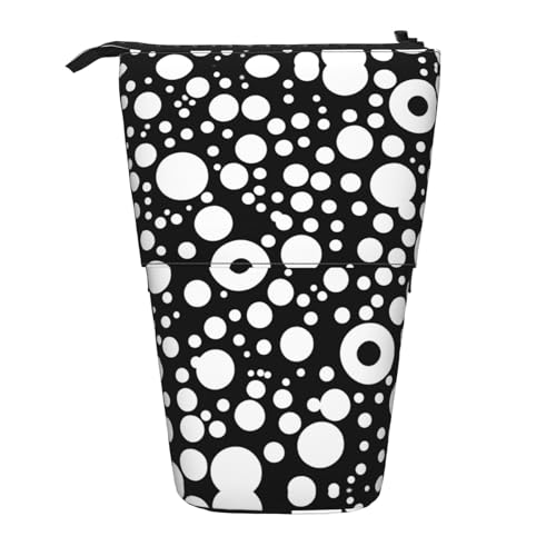 Federmäppchen mit Punktemuster, Teleskop-Federmäppchen, Pop-Up-Federmäppchen, Make-up-Kosmetiktasche, Schwarz und Weiß von MyPiky