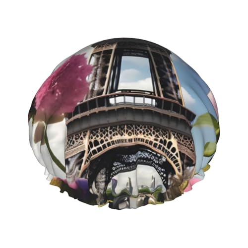 Flower Paris Eiffel Towers Druck Duschhaube, Elastische und Wiederverwendbare Badewanne Haarhut Für Lange Haare, Große Wasserdichte Dusche Motorhaube, Für Frauen Männer Kinder von MyPiky