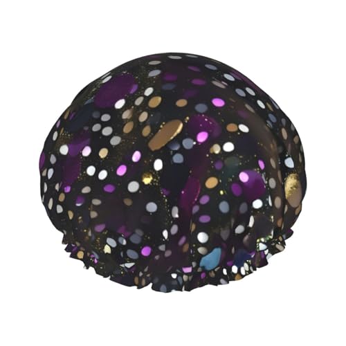 Glitzer Pailletten Fleck Print Duschhaube, Elastische und Wiederverwendbare Badehaarhut für langes Haar, Große wasserdichte Duschhaube, für Frauen Männer Kinder von MyPiky