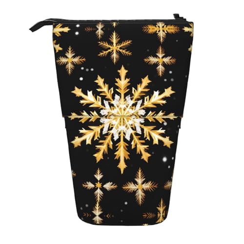 Golden Christmas Snowflake Print Standing Pencil Case Telescopic Pencil Bag Pop Up Pencil Pouch Pen Pouch Makeup Cosmetics Bag von MyPiky