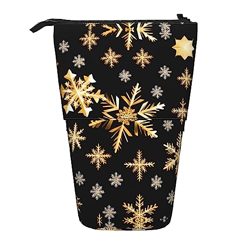 Golden Christmas Snowflakes Print Standing Pencil Case Telescopic Pencil Bag Pop Up Pencil Pouch Pen Pouch Makeup Cosmetics Bag, Schwarz , Einheitsgröße von MyPiky