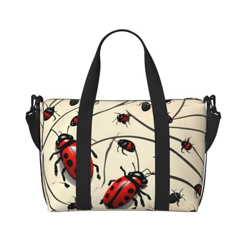 Handtasche mit Marienkäfer-Druck, Sporttasche, Wochenendreisen, Übernachtungstasche, Sporttasche für Damen und Herren, Schwarz, Einheitsgröße Handtasche mit Marienkäfer-Druck, Sporttasche, Wochenendreisen, Übernachtungstasche, Sporttasche für Damen und Herren, Schwarz, Einheitsgröße von MyPiky