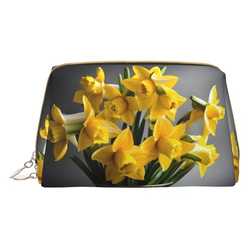 Helle Aqua Blau Türkis Druck Kosmetische Taschen,Leder Make-up Tasche Klein Für Geldbörse, Kosmetiktasche, Kulturbeutel Kupplung Für Frauen Reise, Blumenstrauß Narzissen, One size von MyPiky