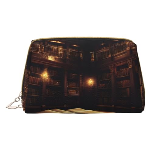 Indigo Flame Druck Kosmetiktaschen, Leder Make-up Tasche Klein Für Geldbörse, Kosmetikbeutel, Kulturbeutel Kupplung Für Frauen Reise, Buch Zimmer Geheimnisvolle Bibliothek, One size von MyPiky