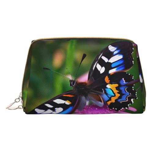 Indigo Flame Druck Kosmetiktaschen, Leder Make-up Tasche Klein Für Geldbörse, Kosmetikbeutel, Kulturbeutel Kupplung Für Frauen Reise, Bunter Schmetterling, One size von MyPiky