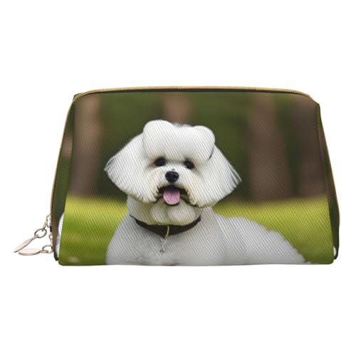 Indigo Flame Druck Kosmetiktaschen, Leder Make-up Tasche Klein Für Geldbörse, Kosmetikbeutel, Kulturbeutel Kupplung Für Frauen Reise, Netter Bichon Frise Hund, One size von MyPiky