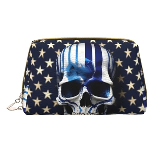 Indigo Flame Druck Kosmetiktaschen, Leder Make-up Tasche Klein Für Geldbörse, Kosmetiktasche, Kulturbeutel Kupplung Für Frauen Reisen, Blauer Streifen sterne Schädel, One Size, Blauer Streifen Sterne von MyPiky