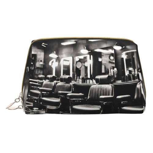 Kosmetiktasche aus Leder mit Strandszene mit Stühlen, kleine Make-up-Tasche für Geldbörse, Kosmetiktasche, Kulturbeutel für Damen, Reisen, Barber Shop Monochrom-Stil, Einheitsgröße von MyPiky