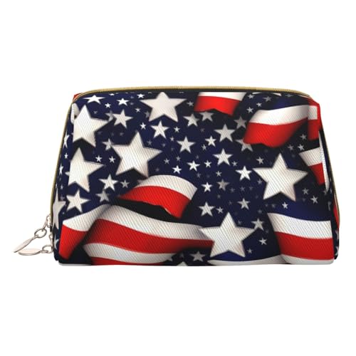 Kosmetiktasche mit amerikanischer Flagge, Leder, klein, für Geldbörse, Kosmetiktasche, Kulturbeutel, Clutch für Damen, Reisen, Amerikanische Flagge, Sterne, Streifen, Einheitsgröße von MyPiky