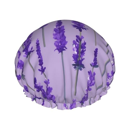 Lavendel Stempel Print Duschhaube Elastische und Wiederverwendbare Badehaarhut für langes Haar Große wasserdichte Duschhaube für Frauen Männer Kinder von MyPiky