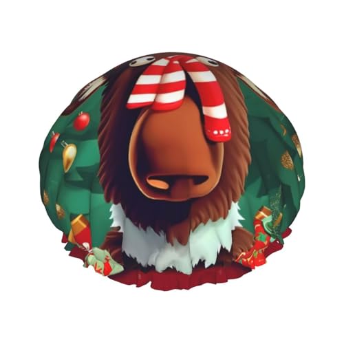Lustiger Weihnachts-Elch-Druck, elastische und wiederverwendbare Badehaube für langes Haar, große wasserdichte Duschhaube, für Damen, Herren, Kinder von MyPiky