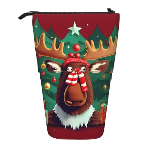 Lustiges Weihnachts-Federmäppchen mit Elch-Aufdruck, Teleskop-Federmäppchen, Pop-Up-Federmäppchen, Stiftetasche, Make-up-Kosmetiktasche, Schwarz , Einheitsgröße von MyPiky
