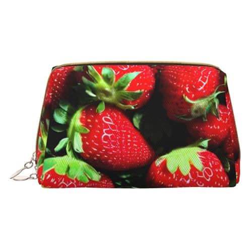 Make-up-Tasche aus Leder, Motiv: Sonnenblume und amerikanische Flagge, klein, Reise-Kosmetiktasche für Damen, Kosmetik-Organizer, Make-up-Tasche für Geldbörse, Erdbeermuster, One Size von MyPiky