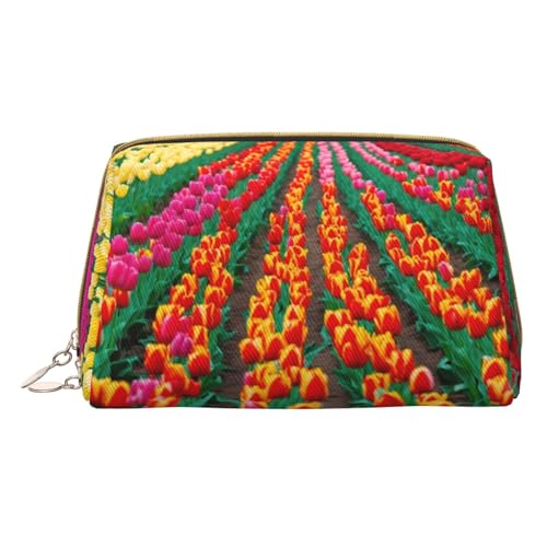 Make-up-Tasche aus Leder, Motiv: bunte Luftballons, blauer Himmel, kleine Reise-Kosmetiktasche für Damen, Kosmetik-Organizer, Make-up-Tasche für Geldbörse, Bunte Tulpen, One Size von MyPiky