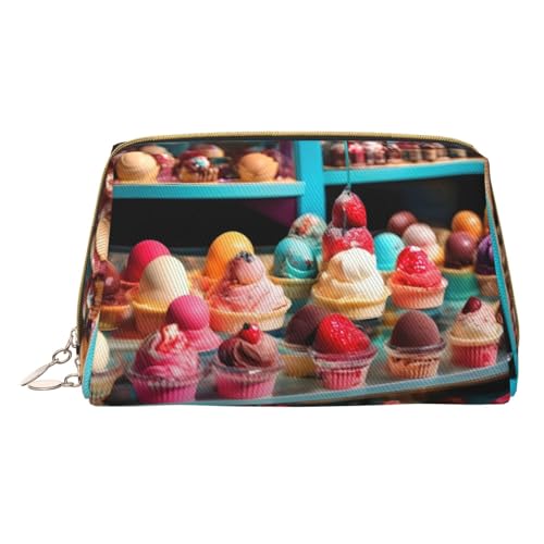 Make-up-Tasche aus Leder mit Eiscreme-Aufdruck, kleine Reise-Kosmetiktasche für Damen, Kosmetik-Organizer, Make-up-Tasche für Geldbörse, Eiscreme, One Size von MyPiky