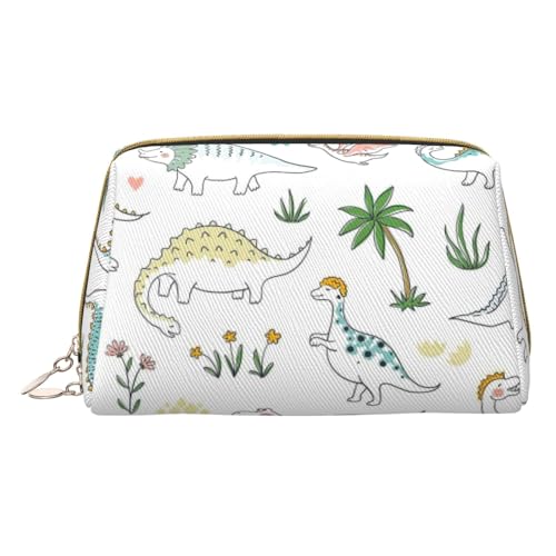 Make-up-Tasche aus Leder mit Hunde-Blumenmuster, klein, Reise-Kosmetiktasche für Damen, Kosmetik-Organizer, Make-up-Tasche für Geldbörse, Dinosaurier-Spaziergang, One Size von MyPiky