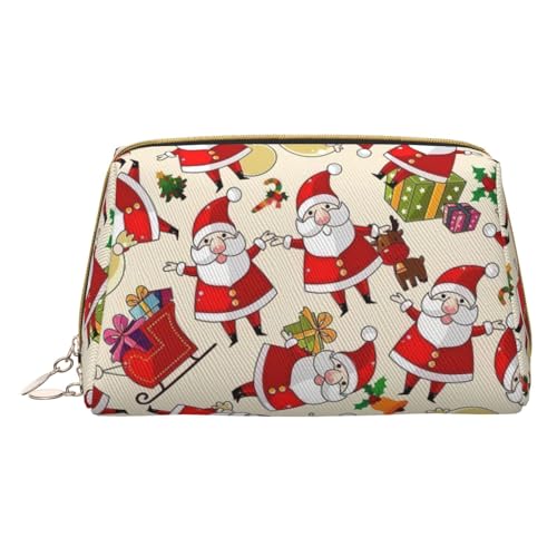 Make-up-Tasche aus Leder mit Weihnachtsmotiv und Elch-Aufdruck, kleine Reise-Kosmetiktasche für Damen, Kosmetik-Organizer, Make-up-Tasche für Geldbörse, Weihnachts-Cartoon-Weihnachtsmann, One Size von MyPiky