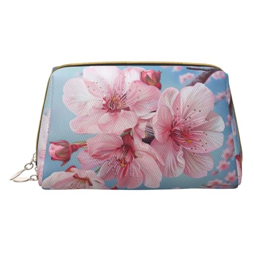 Make-up-Tasche aus Leder mit buntem Ziegeldruck, kleine Reise-Kosmetiktasche für Damen, Kosmetik-Organizer, Make-up-Tasche für Geldbörse, Japanische Kirschblumen, One Size von MyPiky