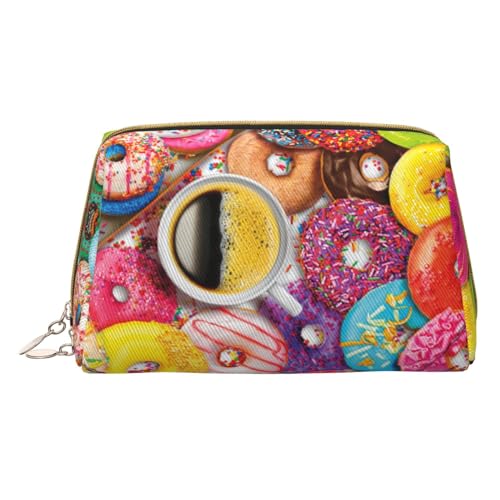 Make-up-Tasche aus Leder mit buntem abstraktem Druck, kleine Reise-Kosmetiktasche für Damen, Kosmetik-Organizer, Make-up-Tasche für Geldbörse, Kaffee und Donuts, One Size von MyPiky