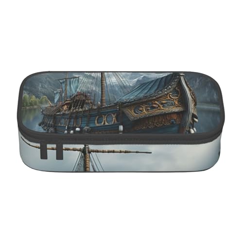Modisches funktionales Federmäppchen mit altem Wikinger-Boot-Druck, praktische Aufbewahrung für den täglichen Gebrauch, Make-up, Toilettenartikel von MyPiky