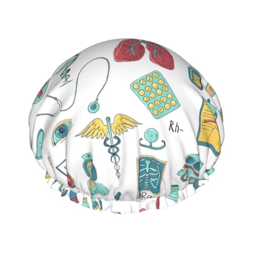 MyPiky Abstraktion Biologie Chemie 4 Druck Duschhaube, elastisch und wiederverwendbar, Badehaarmut für langes Haar, große wasserdichte Duschhaube, für Damen, Herren, Kinder von MyPiky