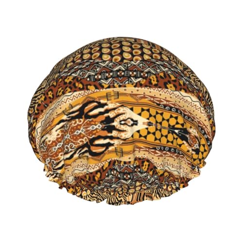 MyPiky Afrikanischer Stil Patchwork Druck Duschhaube, Elastische und Wiederverwendbare Badehaarhut für langes Haar, Große wasserdichte Duschhaube für Frauen, Männer, Kinder von MyPiky