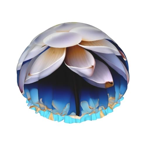 MyPiky Asiatische Lotu-Duschhaube mit Blumendruck, elastisch und wiederverwendbar, für langes Haar, große wasserdichte Duschhaube, für Damen, Herren, Kinder von MyPiky