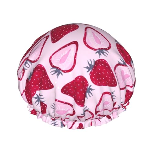 MyPiky Duschhaube mit Erdbeermuster, elastisch und wiederverwendbar, für langes Haar, große wasserdichte Duschhaube, für Damen, Herren, Kinder von MyPiky
