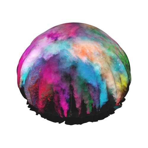 MyPiky Duschhaube mit Farbexplosionsdruck, elastisch und wiederverwendbar, für langes Haar, große wasserdichte Duschhaube, für Damen, Herren, Kinder von MyPiky