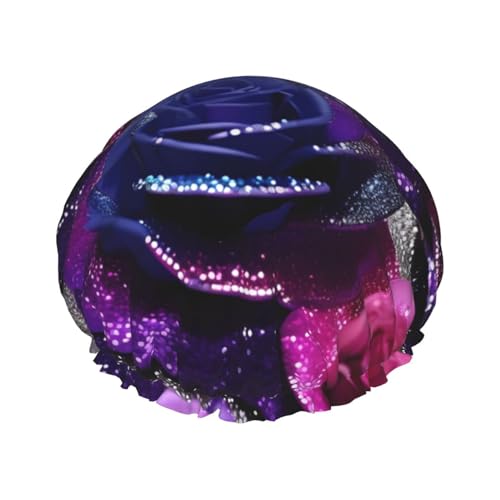 MyPiky Duschhaube mit Glitzer-Pailletten-Rosen, elastisch und wiederverwendbar, für langes Haar, große wasserdichte Duschhaube, für Damen, Herren, Kinder von MyPiky
