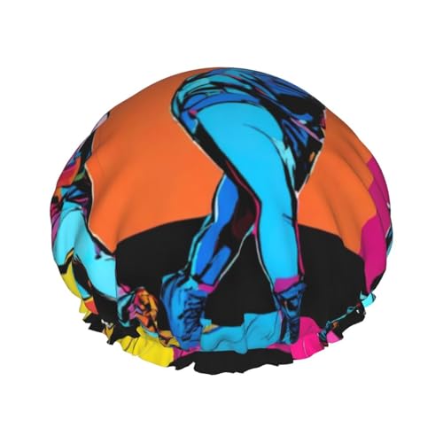MyPiky Duschhaube mit Gymnastik-Spieldruck, elastisch und wiederverwendbar, für langes Haar, große wasserdichte Duschhaube, für Damen, Herren, Kinder von MyPiky