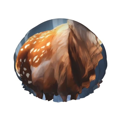 MyPiky Duschhaube mit Hirschdruck, elastisch und wiederverwendbar, für langes Haar, große wasserdichte Duschhaube, für Damen, Herren, Kinder von MyPiky