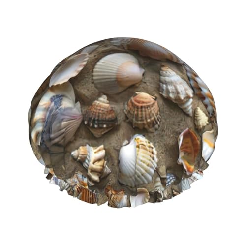 MyPiky Duschhaube mit Muschelsanddruck, elastisch und wiederverwendbar, für langes Haar, große wasserdichte Duschhaube, für Damen, Herren, Kinder von MyPiky
