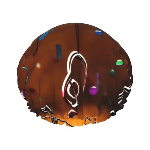 MyPiky Duschhaube mit Musiknoten-Druck, elastisch und wiederverwendbar, für langes Haar, große wasserdichte Duschhaube, für Damen, Herren, Kinder von MyPiky