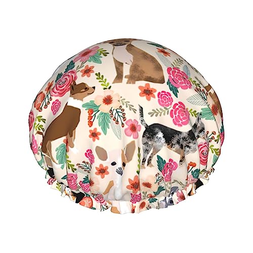 MyPiky Duschhaube mit Rinderhund, Blumendruck, elastisch und wiederverwendbar, für langes Haar, große wasserdichte Duschhaube, für Damen, Herren, Kinder von MyPiky